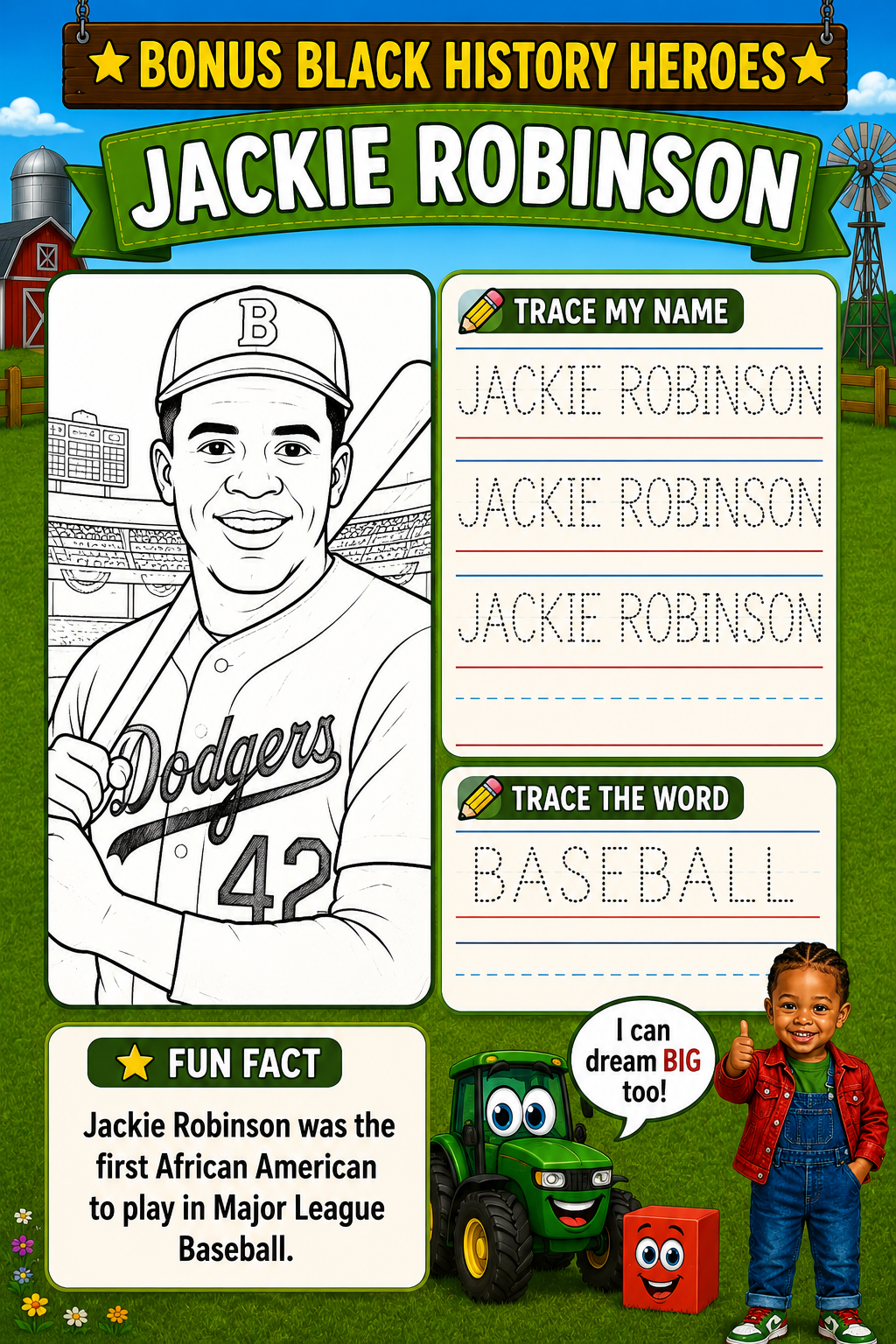 Black History Heroes interior page from a real Little Legends Learning workbook