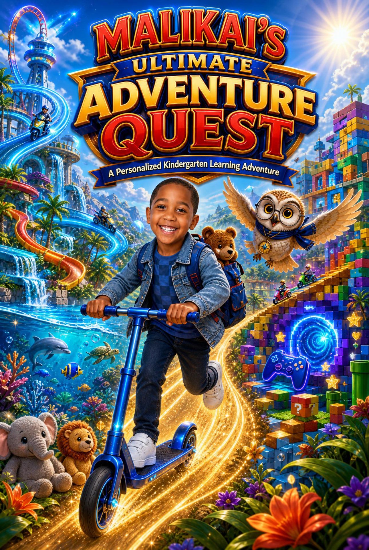 Malikai's Ultimate Adventure Quest personalized kindergarten workbook cover