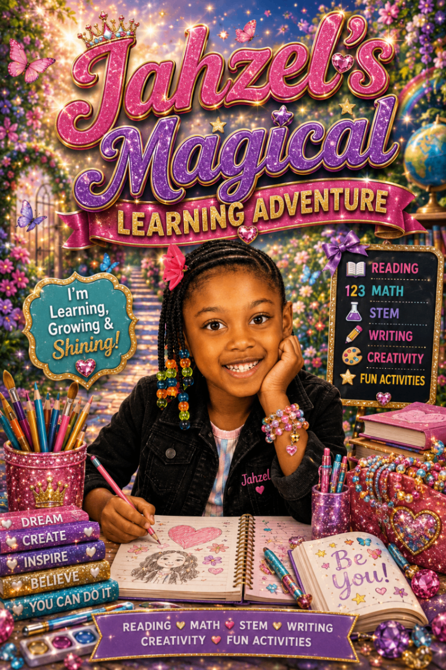 Jahzel's Magical Learning Adventure personalized workbook cover