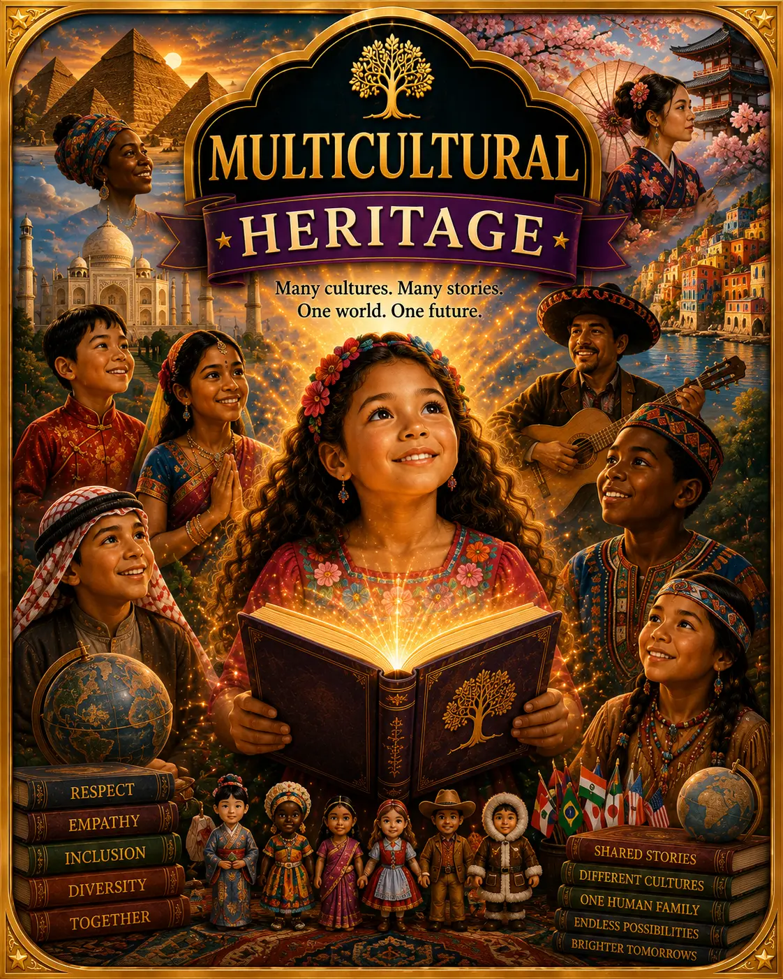 Children from many cultural backgrounds exploring their shared stories.