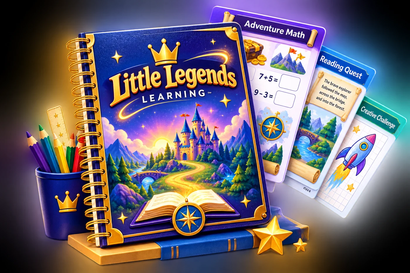 Little Legends premium printed spiral workbook with educational activity pages.