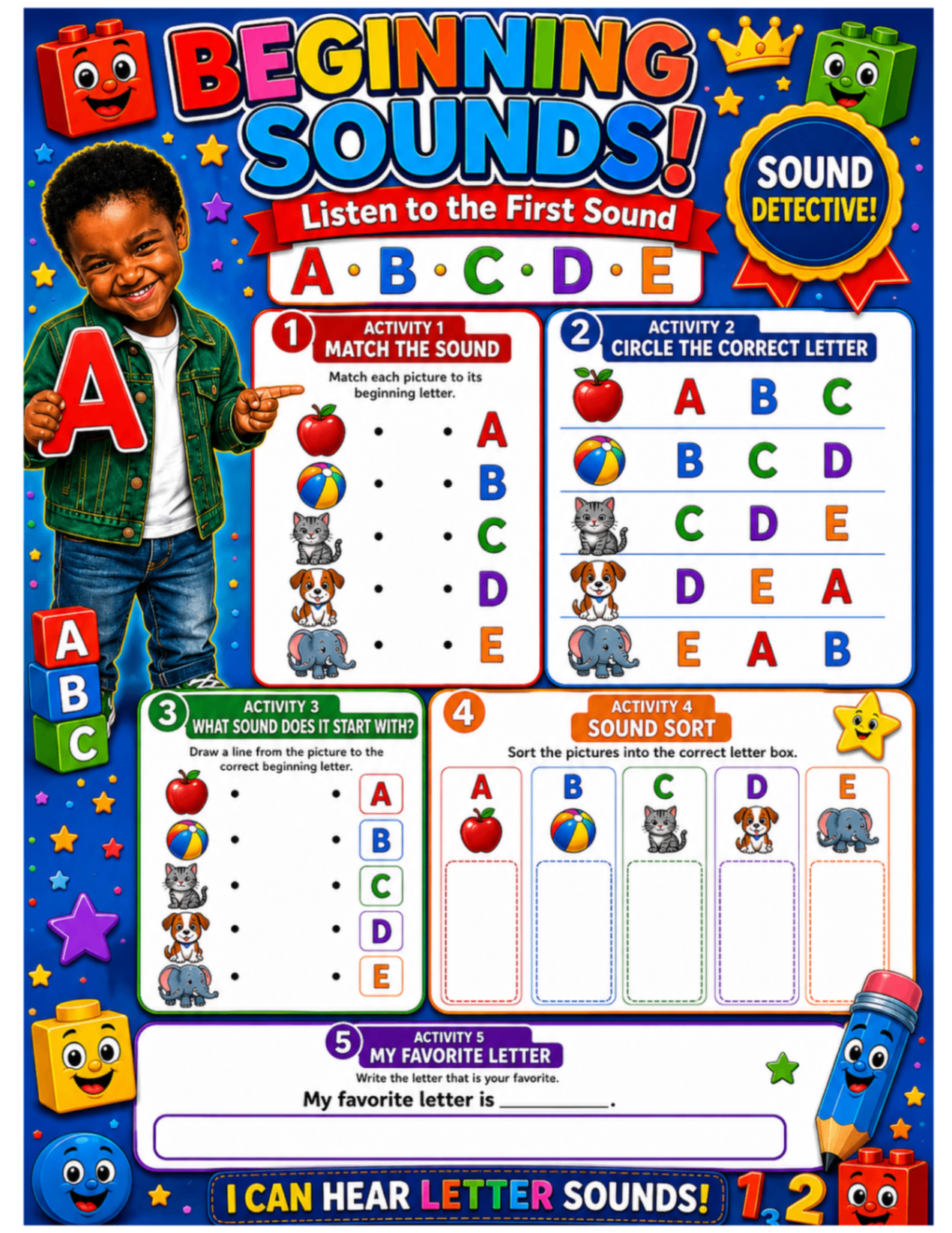 Beginning Sounds interior page from a real Little Legends Learning workbook