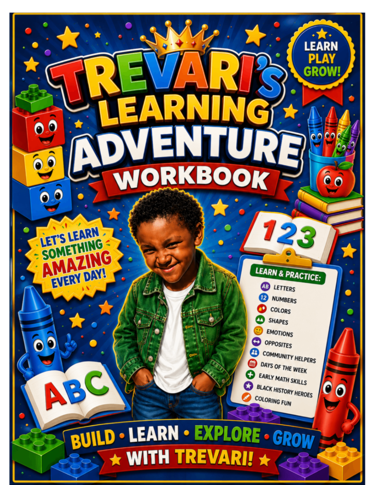 Trevari's Learning Adventure personalized workbook cover