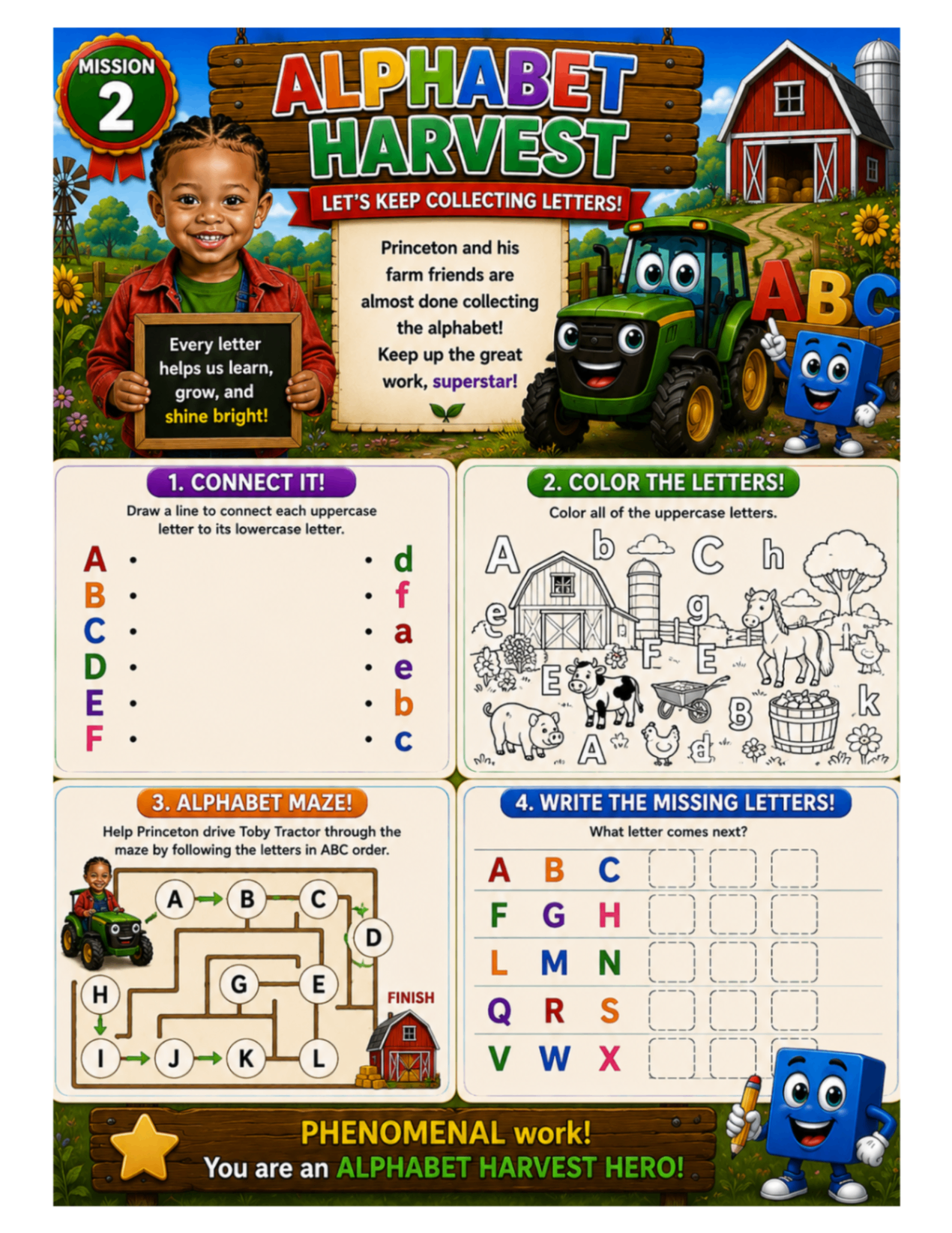 Alphabet Harvest interior page from a real Little Legends Learning workbook
